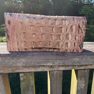 Brahmin Metallic Croc-Embossed Wallet in Rose